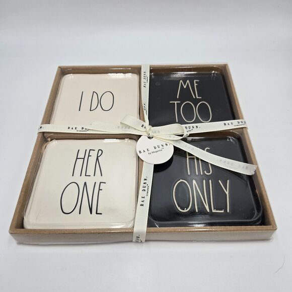 Rae Dunn Wedding Coasters 4 Pc Bridal Shower I Do Couple Marriage Husband Wife - Picture 6 of 6
